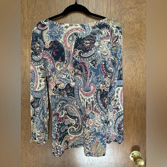 Lauren Ralph Lauren Blue & Purple Paisley 100% Silk Sweater size Small Petite - Picture 5 of 5